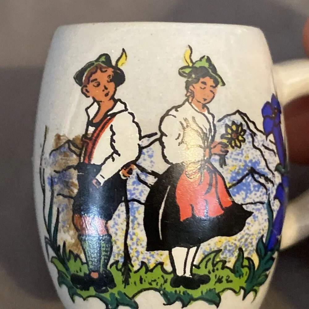 West Germany Stoneware Shot Glass Stein Mug With Handle Miniature Vintage